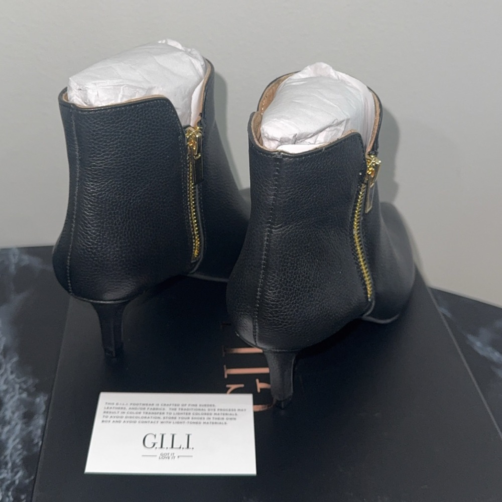 G.l.L.I. Gailee Black Leather Pointed Ankle Booties Short Boots Size 5 AUTHENTIC - Picture 6 of 9